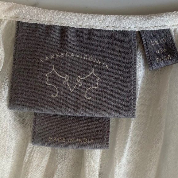 Anthropologie Diem Ivory Chiffon Embroidered Beaded Boho Flounce Peasant Top 6 - Picture 9 of 15